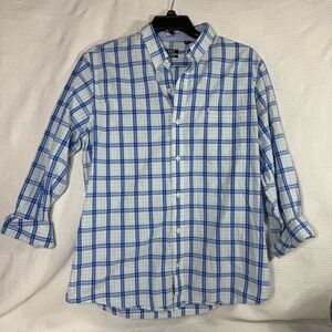 Izod Shirt Mens Large Button Up‎ Long Sleeve Pocket Pink Blue White Plaid